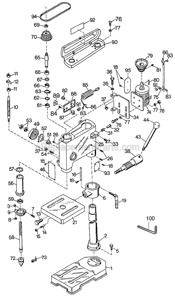 Page A Diagram and Parts List for 9400 Type 2 Black and Decker Drill Press